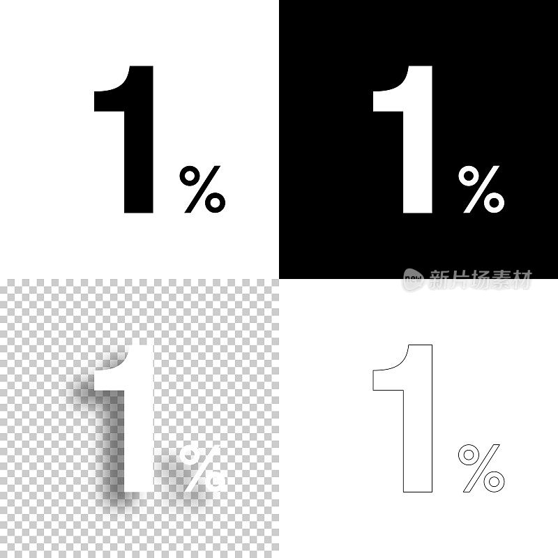 1% - 1%。图标设计。空白，白色和黑色背景-线图标